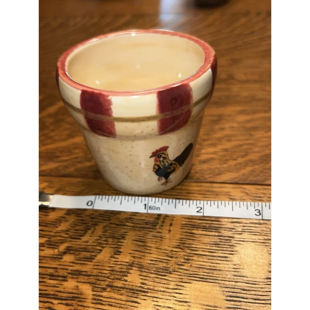 Vintage Ceramic Rooster Votive‎ Candle Holder Farmhouse Country Red Checkered